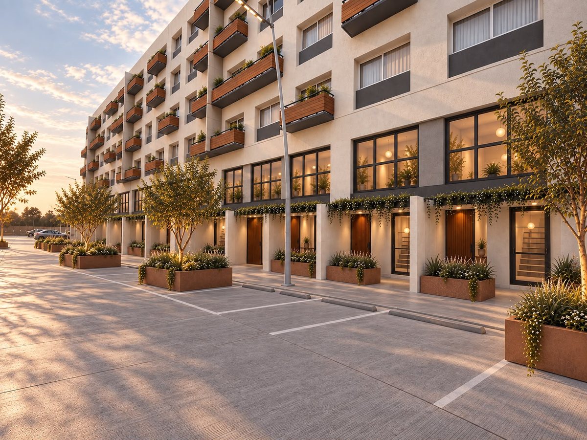 Townhouses en la planta baja del edificio, frente a la calle interior de Avaterra