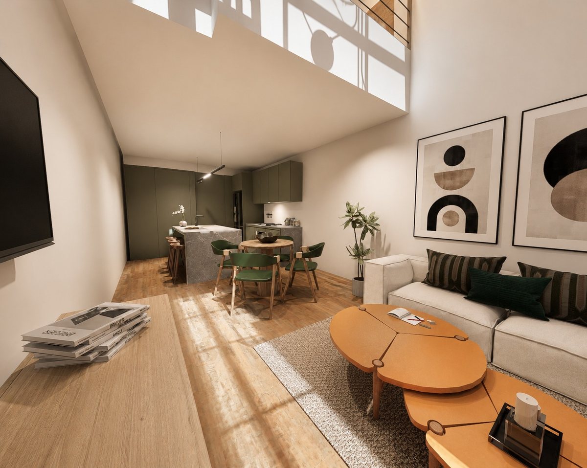 Sala, comedor y cocina en la planta baja