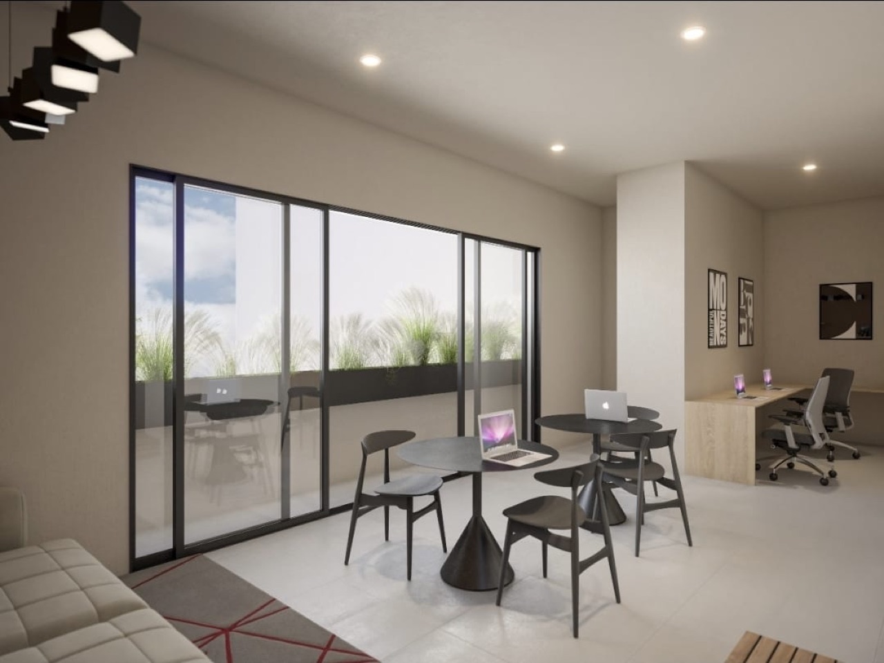 Render del coworking del edificio